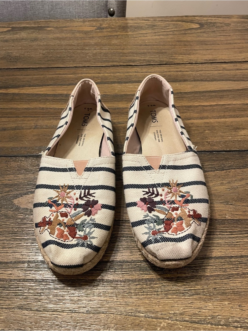 Toms Alpargata Rope Espadrilles Floral  Striped Flats Size 6..5 Cottagecore Boho
